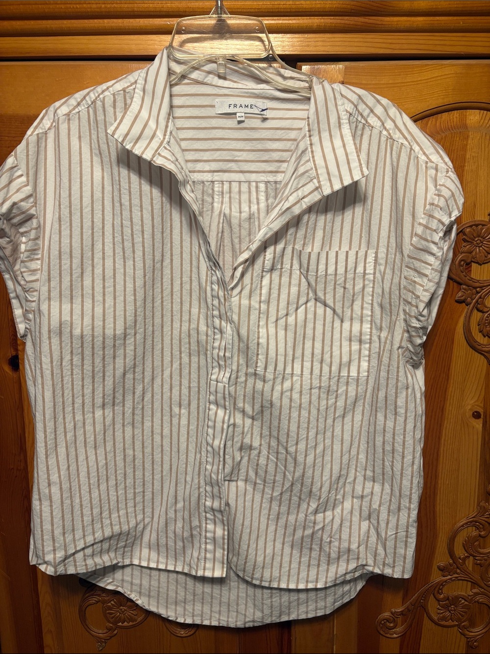 Frame Denim Cream Button-Down Shirt with Tan Stripes